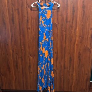 Abel the Label Sleeveless Blue and Orange Floral Maxi Dress